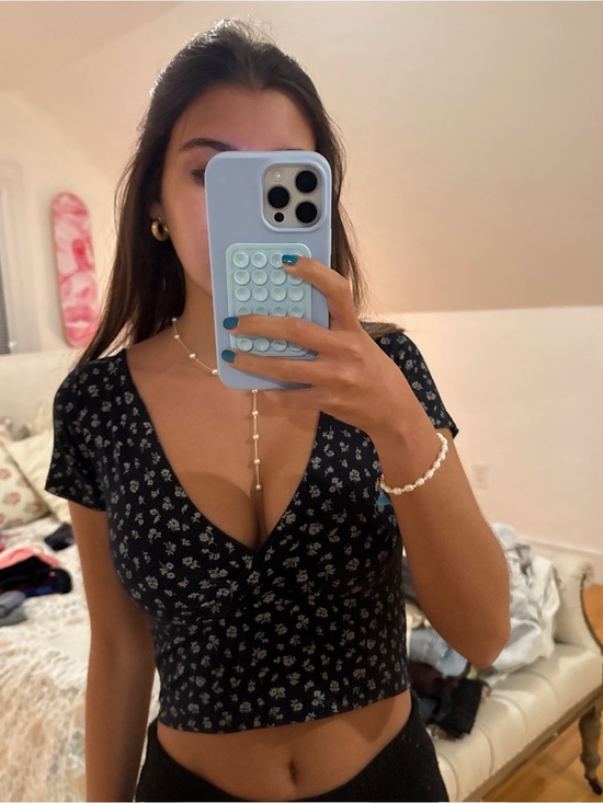Brandy Melville Tops - Brandy Melville Black Floral Wrap Crop Top